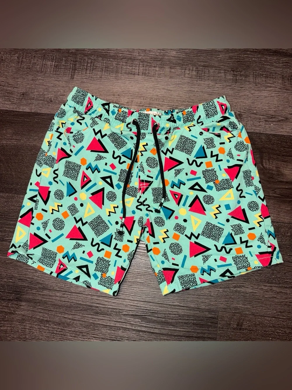 rave Aqua Geo Retro Print Swim Trunks